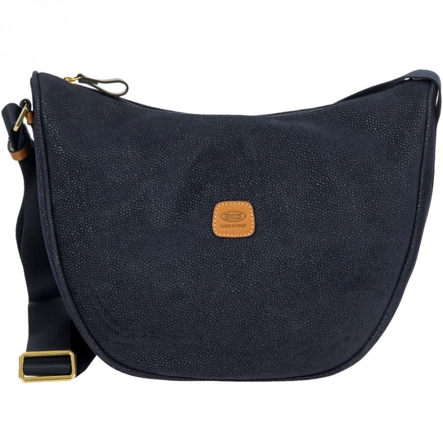 Sacs Pour Dames LES BRIC | Bric'S Life Sac A Bandouliere Demi-Lune Pour Femme En Tissu Et Cuir De Couleur Bleue Blf05800.396