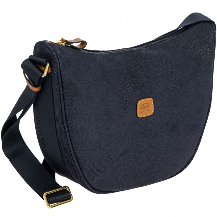 Sacs Pour Dames LES BRIC | Bric'S Life Sac A Bandouliere Demi-Lune Pour Femme En Tissu Et Cuir De Couleur Bleue Blf05800.396