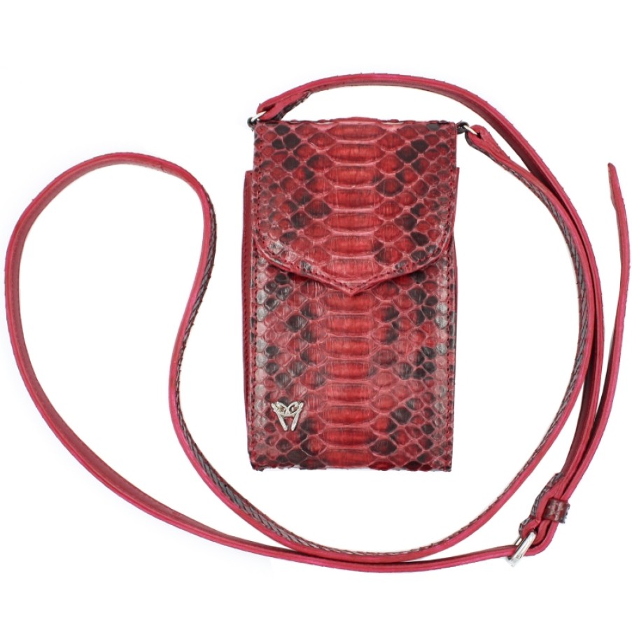 Accessoires Pour Dames Ghibli | Ghibli Porte-Monnaie A Bandouliere En Vrai Cuir De Python Rouge 4837