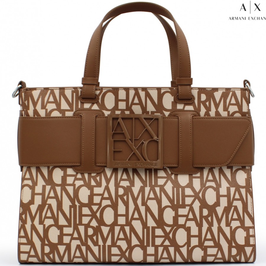 Sacs Pour Dames échange Armani | Armani Exchange Sac A Main, Avec Motif Logos Marron-Blanc 9426893F742117511