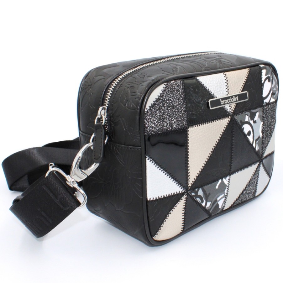 Sacs Pour Dames Braccialini | Braccialini Patchwork Sac A Bandouliere En Cuir Noir Et Multicolore B13515