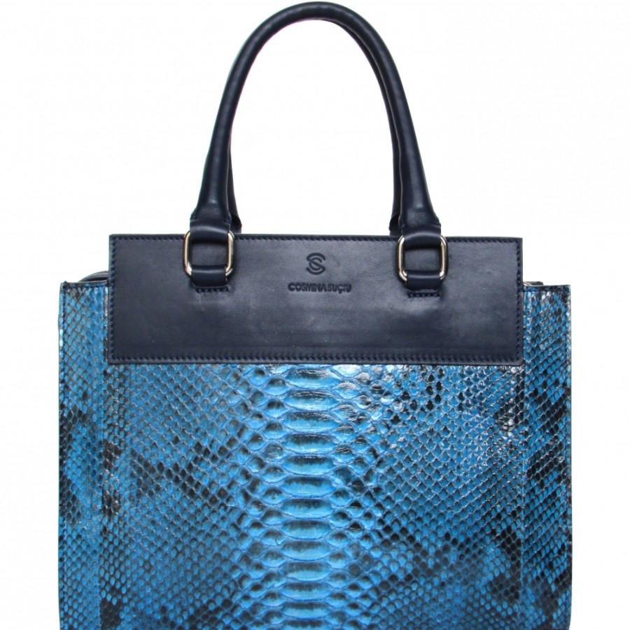 Sacs Pour Dames Cosmina Suciu | Cosmina Suciu Luxueux Sac En Cuir Veritable Python Bleu Exclusif Fabrique En Italie