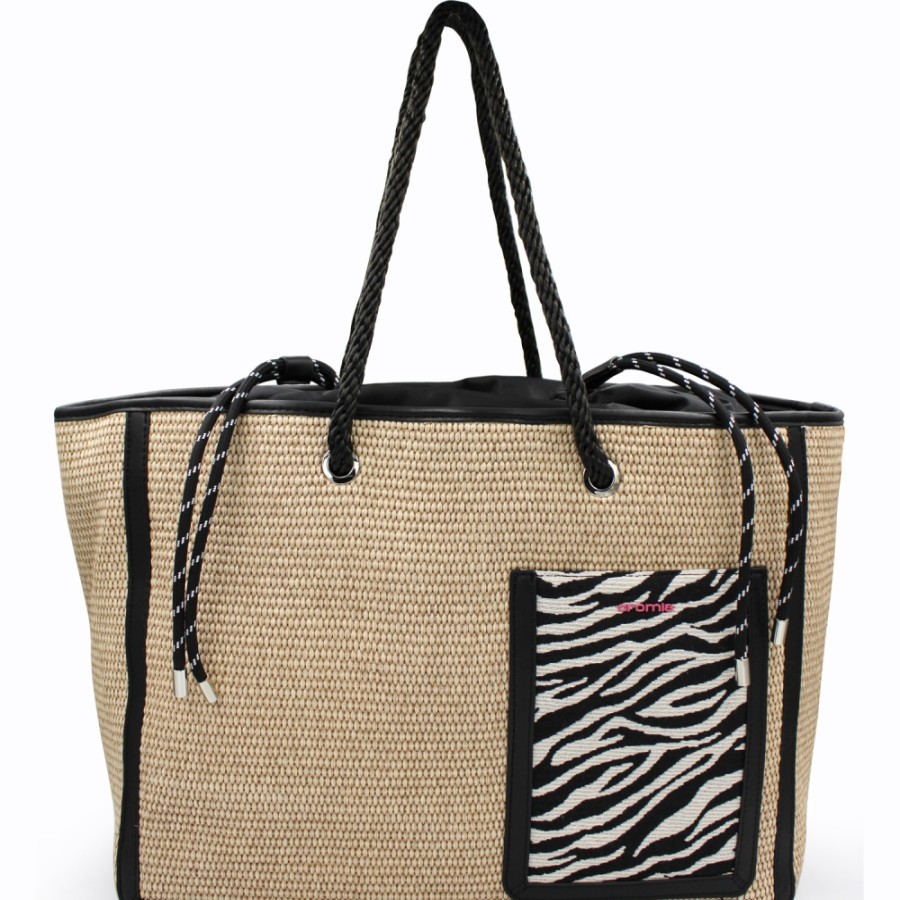 Sacs Pour Dames Cromie | Sac Cromia Maxi Shopper En Paille Tissee, Couleur Naturelle Et Noire 1405207