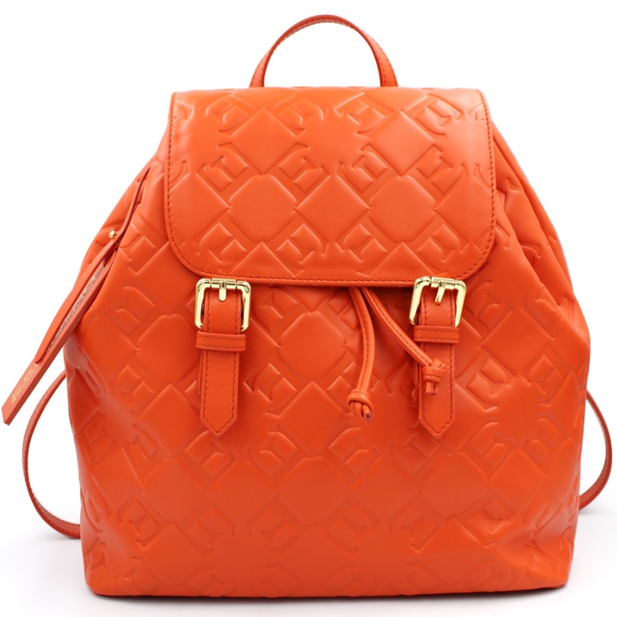 Sacs Pour Dames ERMANNO Ermanno Scervino | Ermanno Ermanno Scervino Sac A Dos Avec Logos En Relief En Cuir Orange 12400779