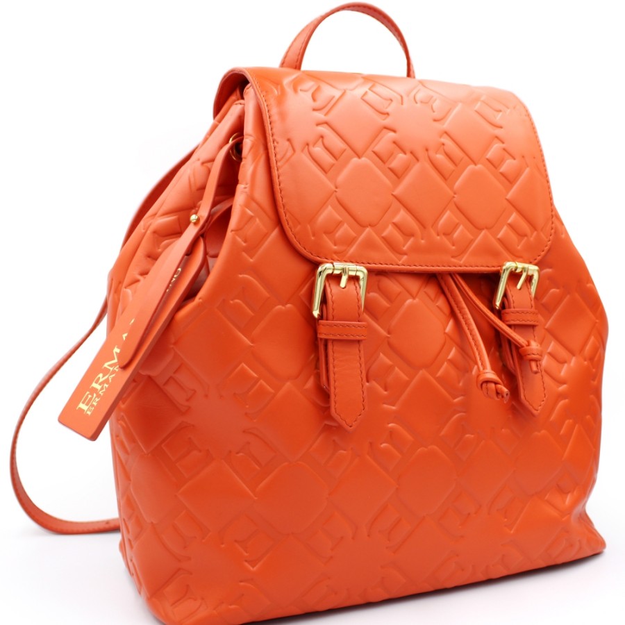 Sacs Pour Dames ERMANNO Ermanno Scervino | Ermanno Ermanno Scervino Sac A Dos Avec Logos En Relief En Cuir Orange 12400779