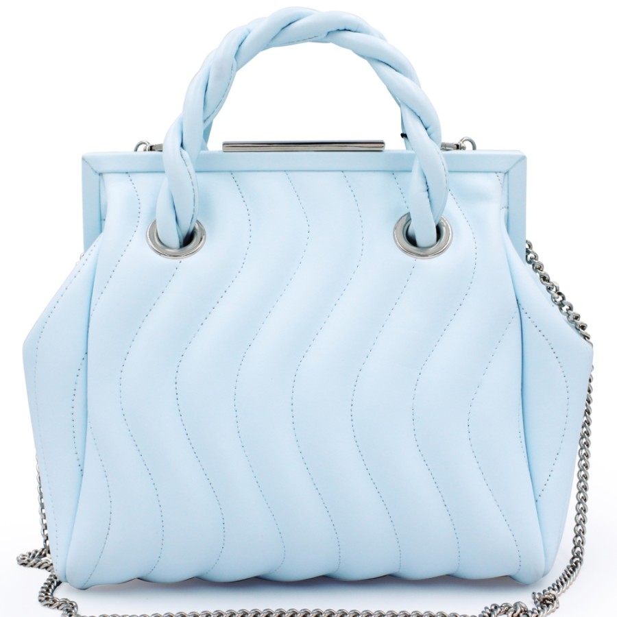 Sacs Pour Dames Blumarine | Blumarine Luxueux Sac De Createur En Cuir Matelasse Bleu Clair Avec Fermeture Metallique B81Pwb000042081