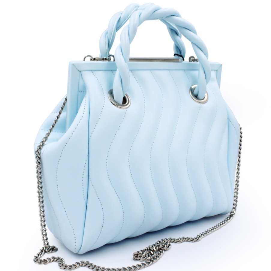 Sacs Pour Dames Blumarine | Blumarine Luxueux Sac De Createur En Cuir Matelasse Bleu Clair Avec Fermeture Metallique B81Pwb000042081