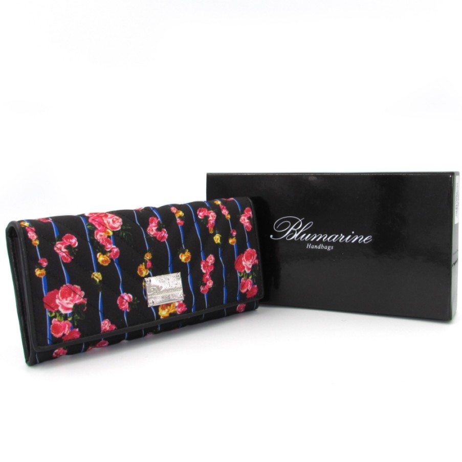 Accessoires Pour Dames Blumarine | Portefeuille Noir Pour Femme Blumarine Avec Imprime Floral Romantique B83Pwb707593999