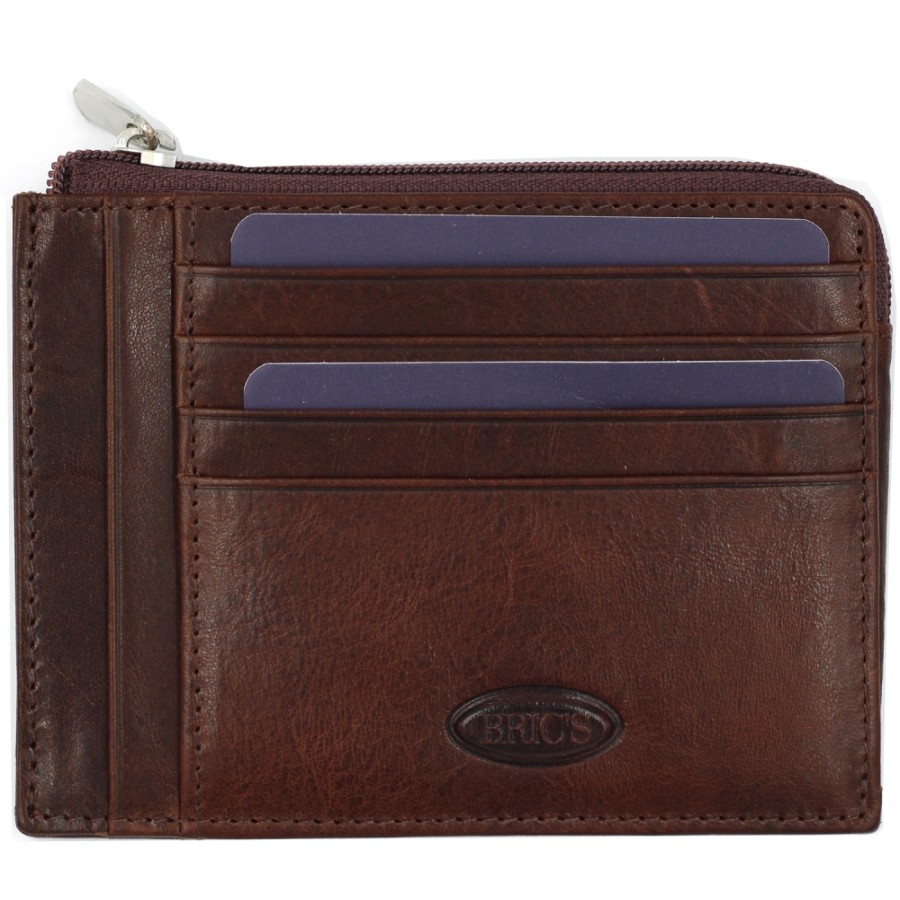 Accessoires Pour Hommes LES BRIC | Bric'S Portefeuille Zippe Pour Hommes Porte-Cartes De Credit En Cuir Veritable Marron Bh109208.002