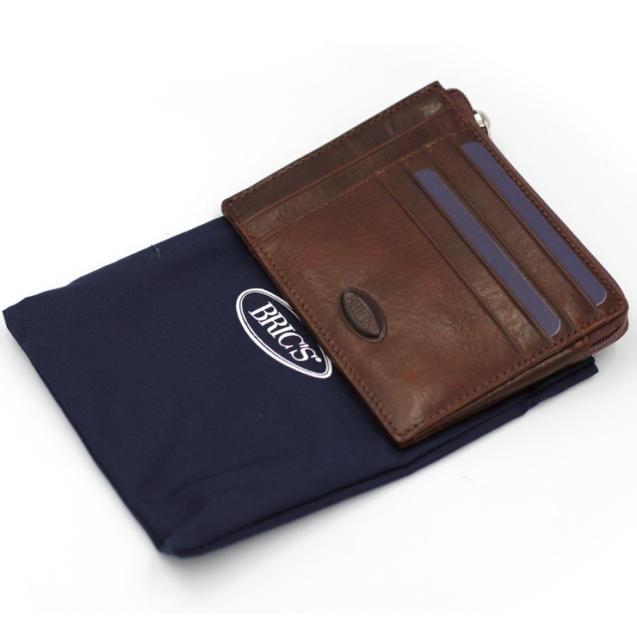 Accessoires Pour Hommes LES BRIC | Bric'S Portefeuille Zippe Pour Hommes Porte-Cartes De Credit En Cuir Veritable Marron Bh109208.002