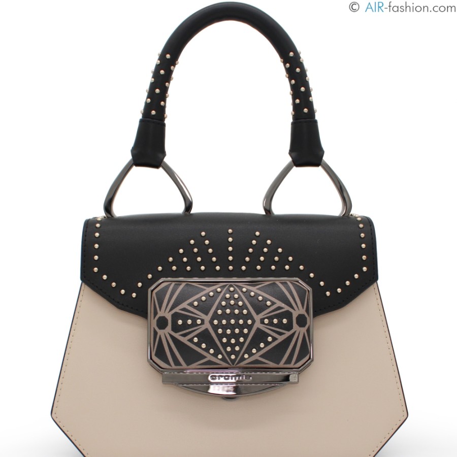 Sacs Pour Dames Cromie | Sac A Rabat En Cuir Beige Et Noir Cromia Femme 1405533