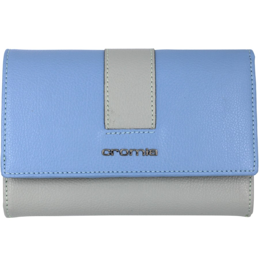 Accessoires Pour Dames CROMIA | Portefeuille Femme Cromia En Cuir Souple Gris-Bleu Fabrique En Italie 8051978063773