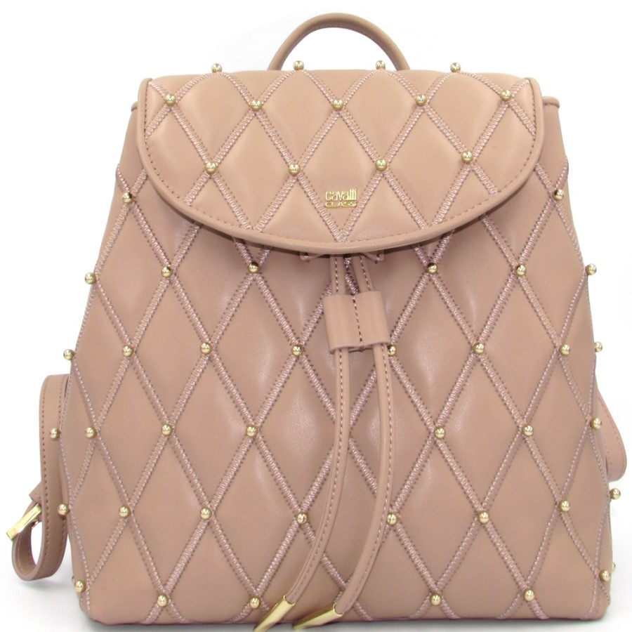 Sacs Pour Dames CLASSE Cavalli | Sac A Dos Cavalli Class En Cuir Beige Avec Effet Matelasse Decore De Perles C83Pwcrl0065020