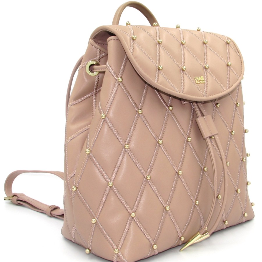 Sacs Pour Dames CLASSE Cavalli | Sac A Dos Cavalli Class En Cuir Beige Avec Effet Matelasse Decore De Perles C83Pwcrl0065020