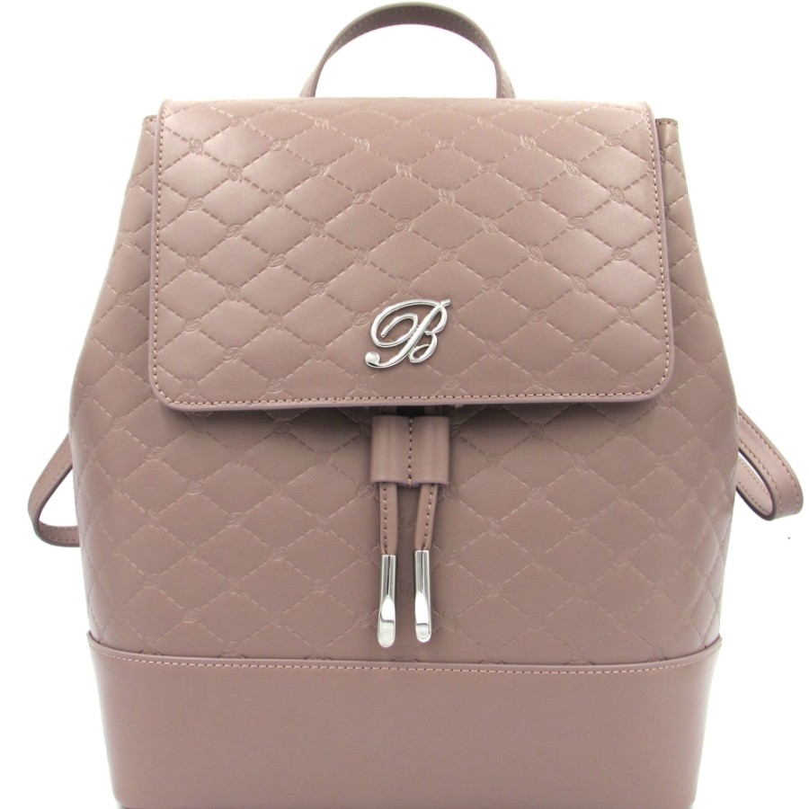 Sacs Pour Dames Blumarine | Blumarine Sac A Dos En Cuir Beige-Rose Avec Monogrammes B83Pwb690072050