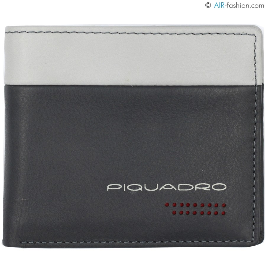 Accessoires Pour Hommes PIQUADRO | Piquadro Portefeuille En Cuir Gris Elegant Pour Hommes Avec Poche A Monnaie Pu4823Ub00R/Grn