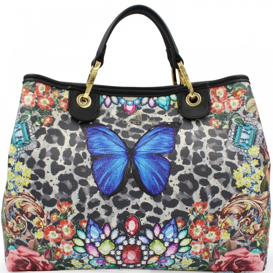 Sacs Pour Dames Braccialini | Braccialini Beth Tote Bag Avec Fleurs Et Papillon Bleu B17382-Yy-3212-Uni