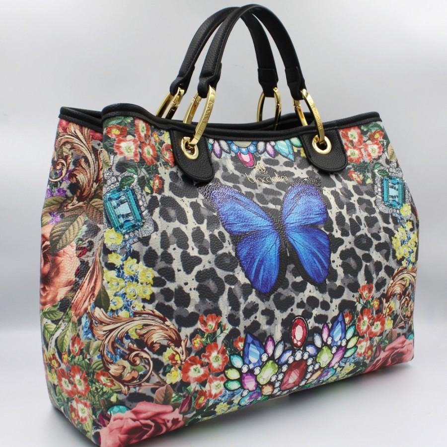 Sacs Pour Dames Braccialini | Braccialini Beth Tote Bag Avec Fleurs Et Papillon Bleu B17382-Yy-3212-Uni