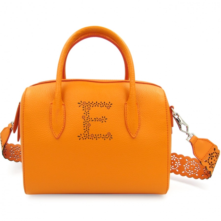 Sacs Pour Dames ERMANNO Ermanno Scervino | Ermanno Ermanno Scervino Sac Bowling En Cuir Orange Avec Sangle Perforee Fabrique En Italie 12400320