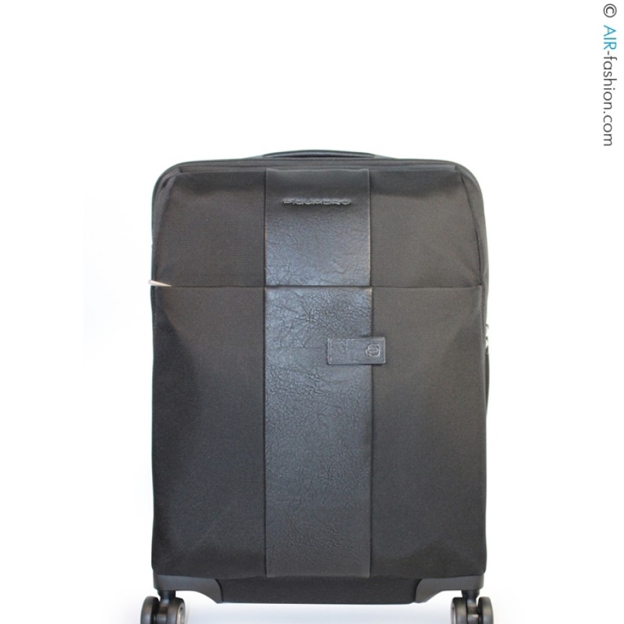 Bagages : Sacs De Voyage Et Valises Piquadro | Valise Trolley Piquadro En Nylon Noir A 4 Roulettes - Bagage A Main Bv4731Br/N