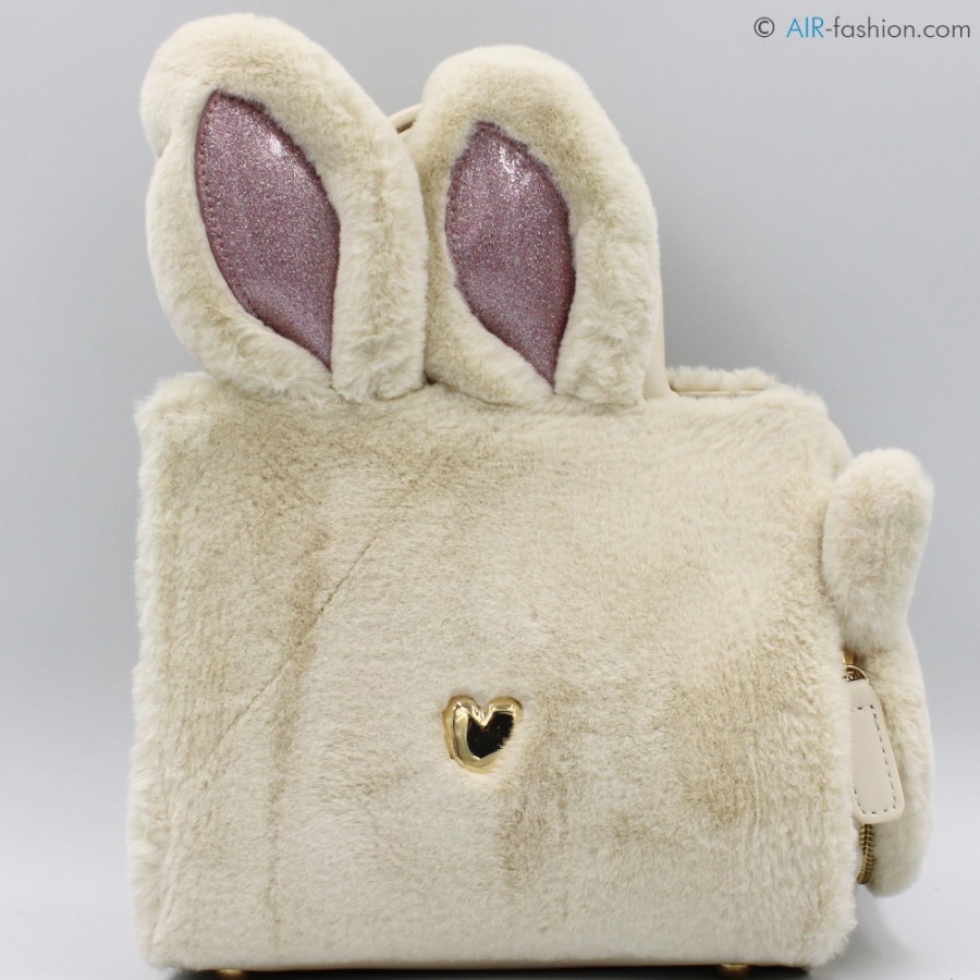 Sacs Pour Dames Braccialini | Braccialini Sac Creatif En Fausse Fourrure Beige En Forme De Lapin, Avec Breloque En Peluche B16874