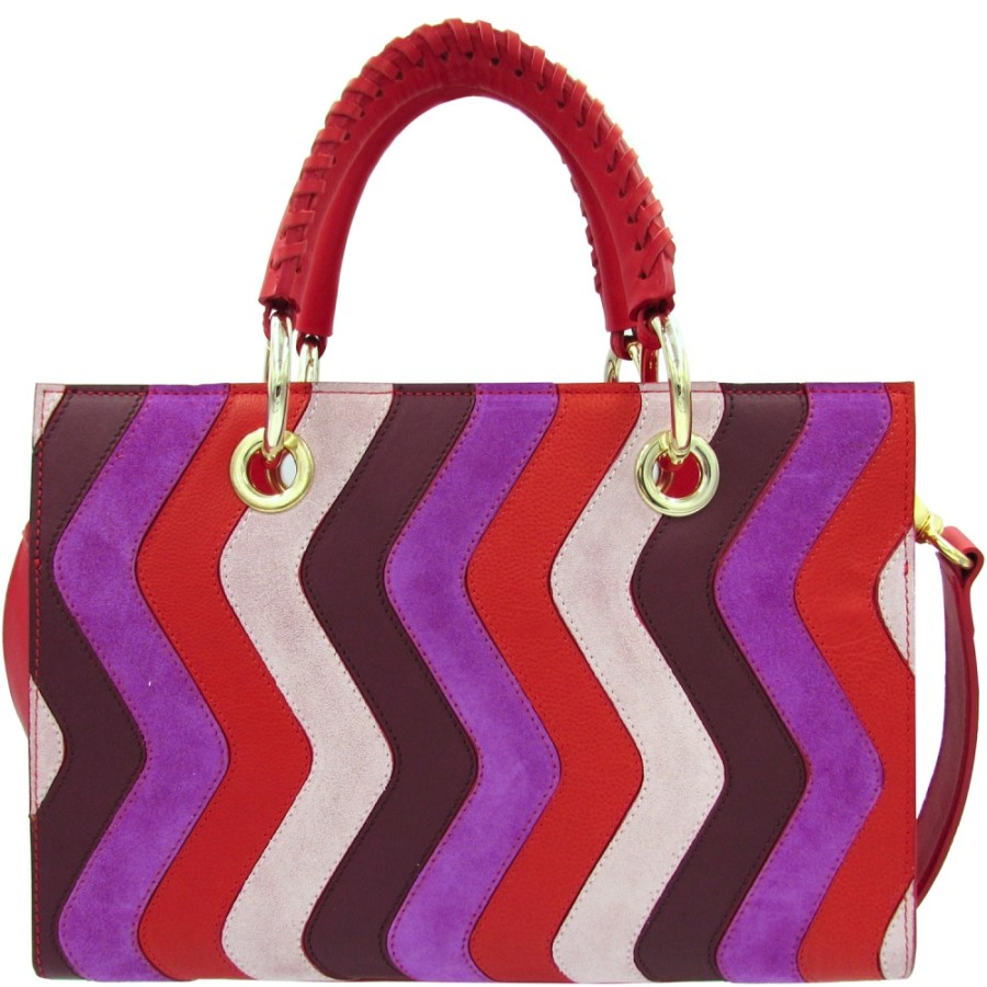 Sacs Pour Dames Blumarine | Sac En Cuir Rouge Et Violet De Luxe Blumarine Avec Patchwork Maison Collection B83Pwb000052060