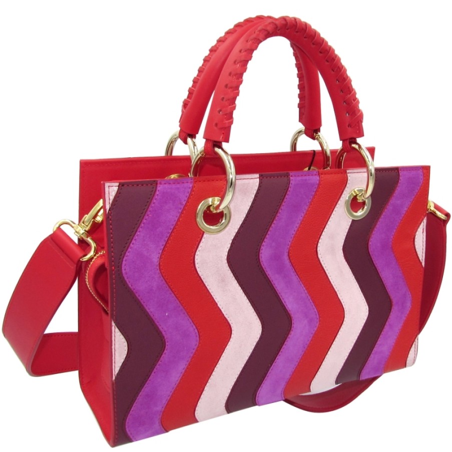 Sacs Pour Dames Blumarine | Sac En Cuir Rouge Et Violet De Luxe Blumarine Avec Patchwork Maison Collection B83Pwb000052060