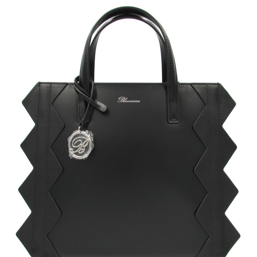 Sacs Pour Dames Blumarine | Blumarine Sac A Main En Cuir Noir Avec Bordures Triangulaires B91Pwb860032999