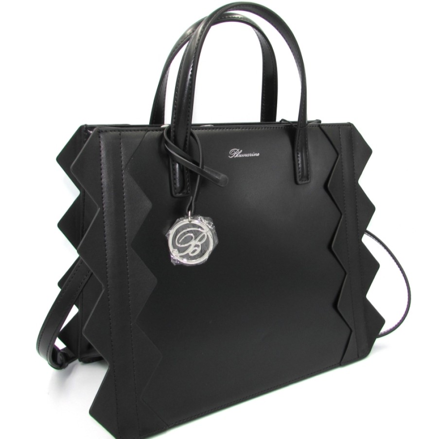 Sacs Pour Dames Blumarine | Blumarine Sac A Main En Cuir Noir Avec Bordures Triangulaires B91Pwb860032999