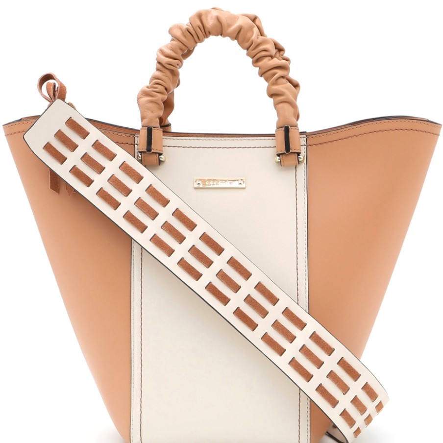 Sacs Pour Dames Cromie | Sac Fourre-Tout Trapezoidal En Cuir Lisse Bicolore Cromia, Beige Et Beige 1405165