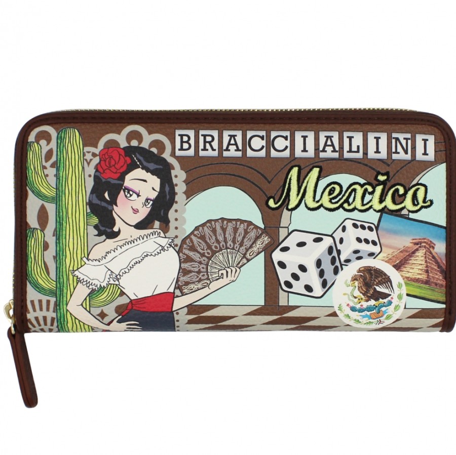 Accessoires Pour Dames Braccialini | Portefeuille Zippe Pour Cartes Postales Braccialini, Jeu Perudo Au Theme Du Mexique B17377_126-Ca-818-Uni