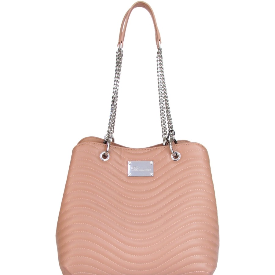 Sacs Pour Dames Blumarine | Blumarine Femme Sac Seau En Cuir Matelasse Nude Avec Poignees En Chaine B81Pwb450042014