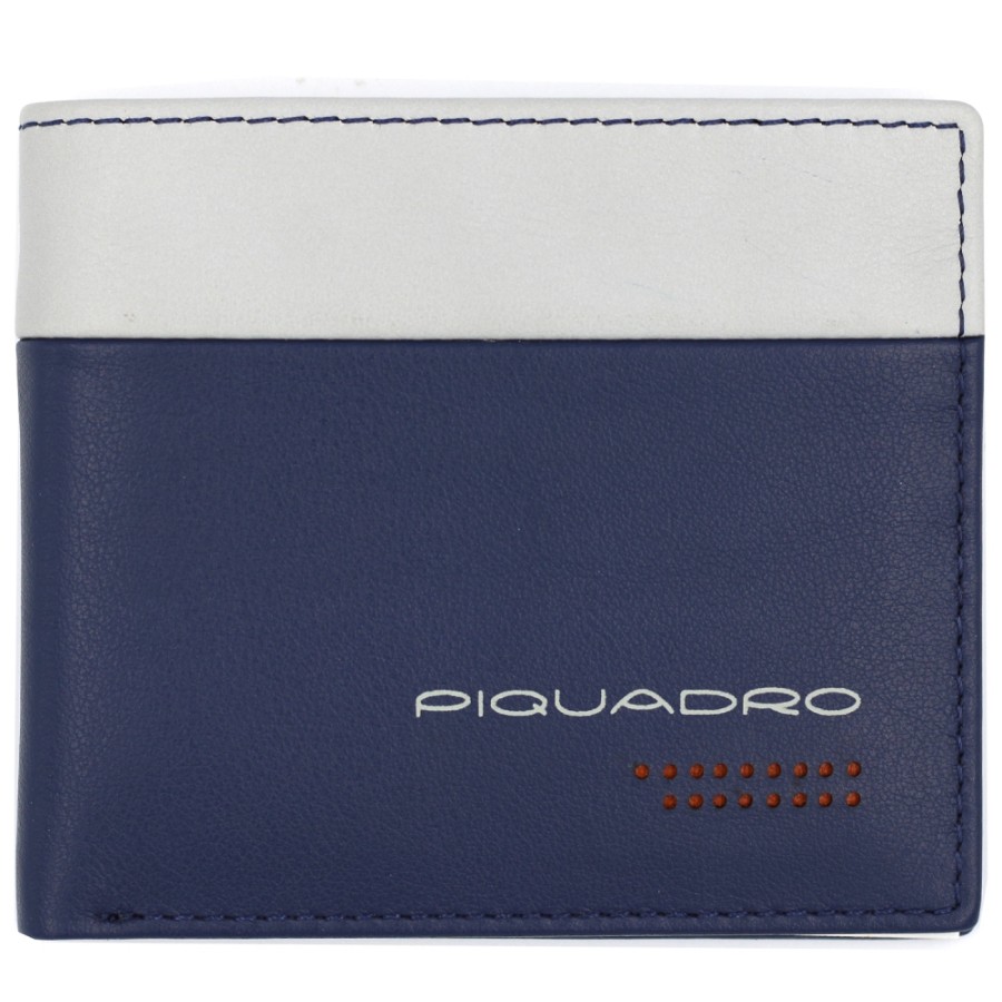 Accessoires Pour Hommes PIQUADRO | Piquadro Portefeuille En Cuir Bleu Et Gris Pour Homme Avec Poche Pour Monnaie Pu4823Ub00R/Blgrn