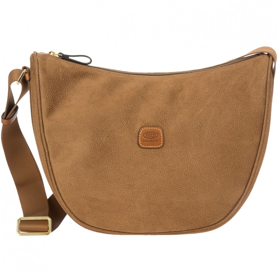 Sacs Pour Dames LES BRIC | Bric'S Life Sac A Bandouliere Demi-Lune Pour Femme En Tissu Et Cuir Couleur Camel Blf05800.216