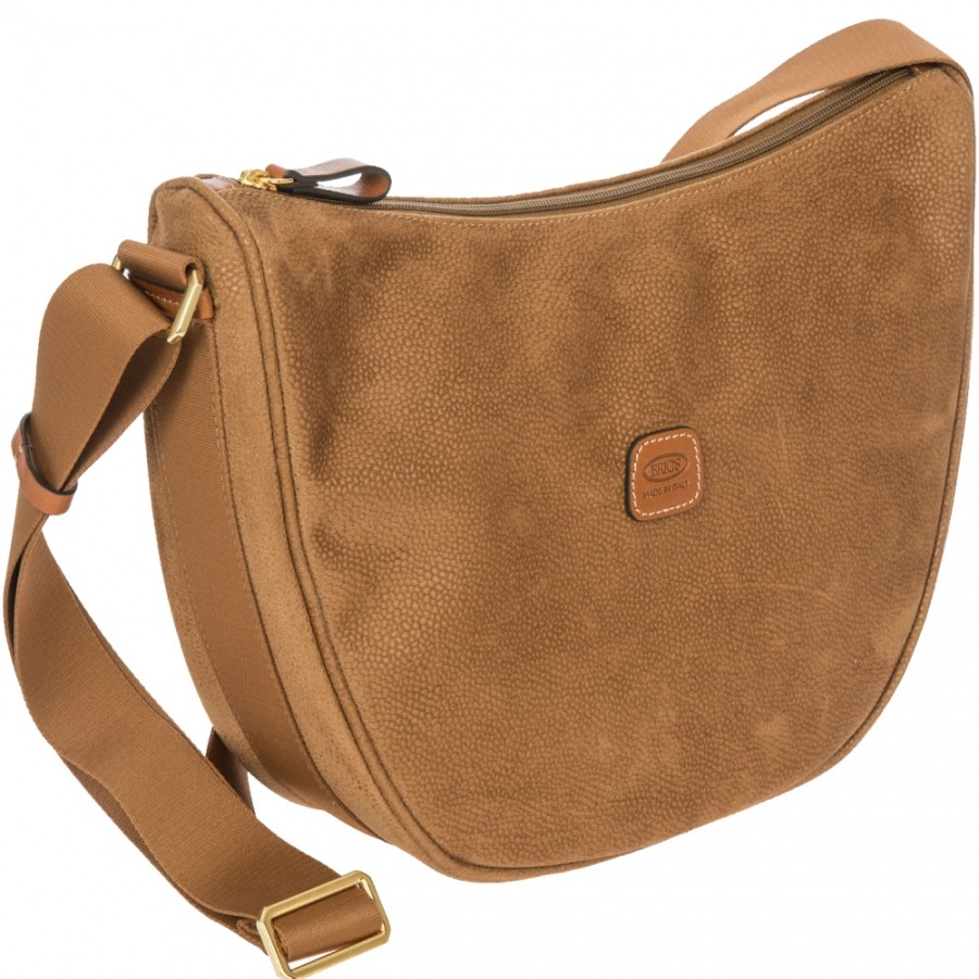 Sacs Pour Dames LES BRIC | Bric'S Life Sac A Bandouliere Demi-Lune Pour Femme En Tissu Et Cuir Couleur Camel Blf05800.216