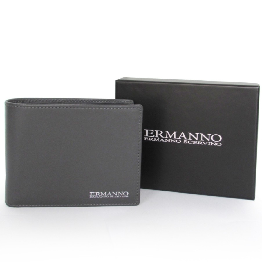 Accessoires Pour Hommes ERMANNO Ermanno Scervino | Ermanno Ermanno Scervino Portefeuille En Cuir Gris Italien Pour Homme 12600032A