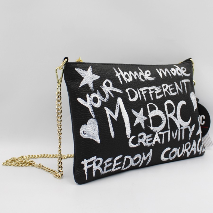 Sacs Pour Dames M*BRC | M*Brc Pochette En Cuir Noir Avec Motif Graffiti Peint A La Main F241_Nero