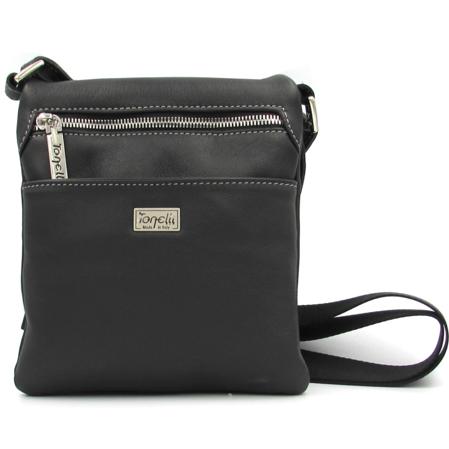 Sacs Pour Hommes Homme Tonelli | Tonelli Uomo Mini Sac A Bandouliere En Cuir Noir Pour Hommes Fabrique En Italie 2359