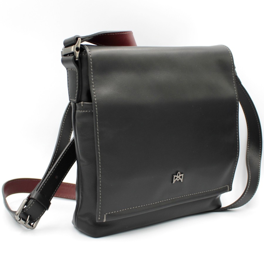 Sacs Pour Hommes Cuoieria Fiorentina | Cuoieria Fiorentina Sac A Rabat A Bandouliere Pour Homme En Cuir Noir, Fabrique En Italie 5744830