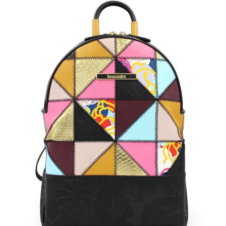 Sacs Pour Dames Braccialini | Braccialini Mode Sac A Dos En Cuir Patchwork Multicolore B13512