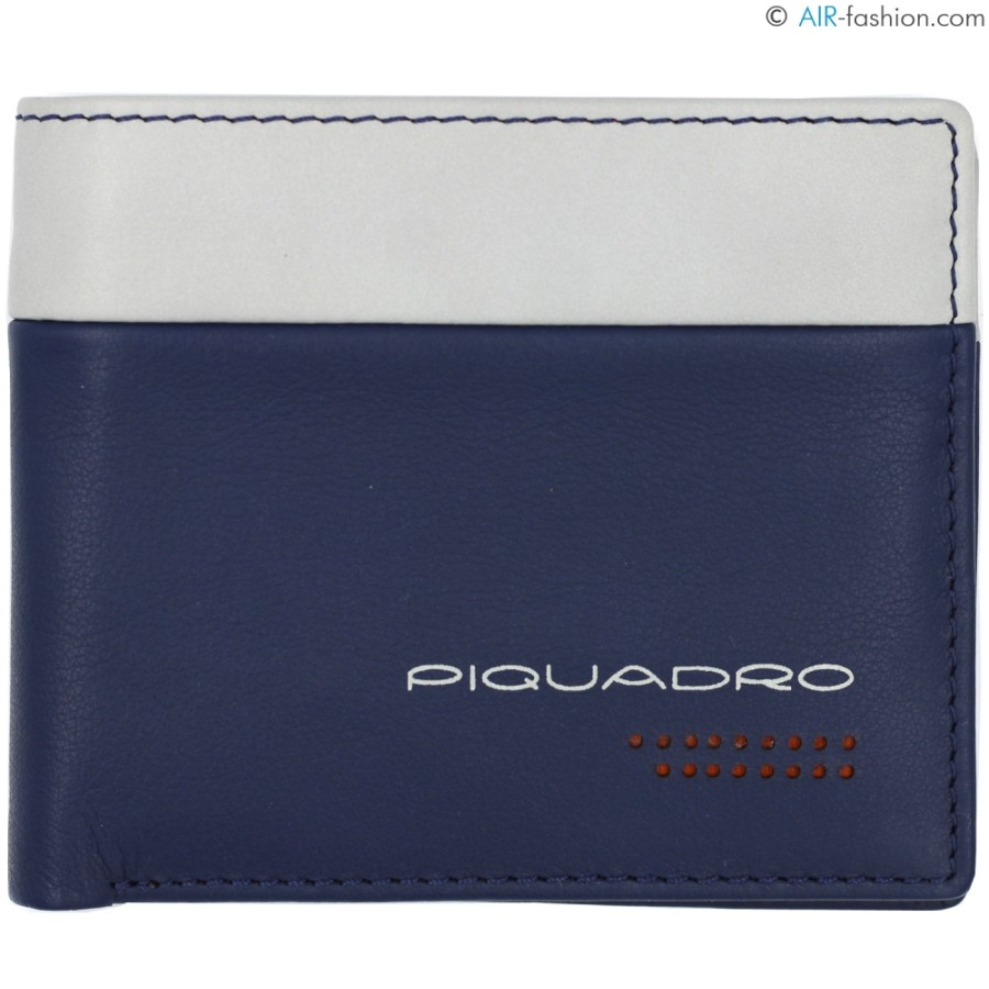 Accessoires Pour Hommes PIQUADRO | Piquadro Portefeuille Homme En Cuir Bleu Et Gris Pour Cartes De Credit Et Billets De Banque, Protection Anti-Fraude Rfid Pu3891Ub00R/Blgr