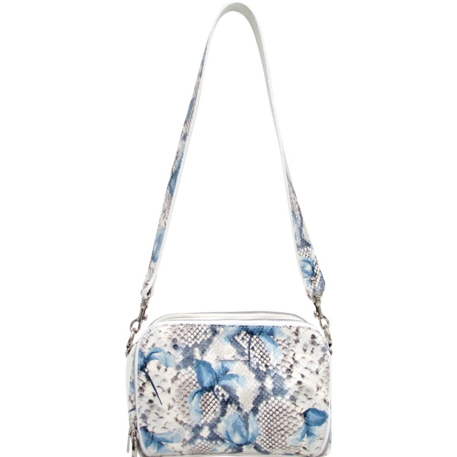 Sacs Pour Dames Gilda Tonelli | Gilda Tonelli Sac A Bandouliere Avec 3 Compartiments En Cuir Blanc Avec Ornement Floral 0072