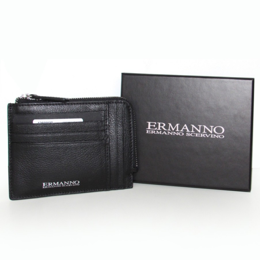 Accessoires Pour Hommes ERMANNO Ermanno Scervino | Ermanno Ermanno Scervino Portefeuille Pour Cartes De Credit En Cuir Pour Homme Avec Fermeture Eclair Fabrique En Italie 12600027