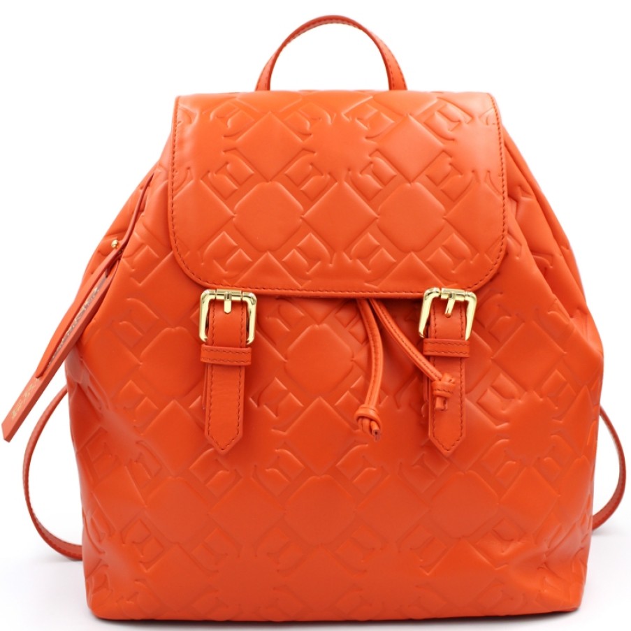 Sacs Pour Dames ERMANNO Ermanno Scervino | Ermanno Ermanno Scervino Sac A Dos De Createur Avec Portefeuille Assorti En Cuir Orange Avec Monogrammes 12400779E12600181