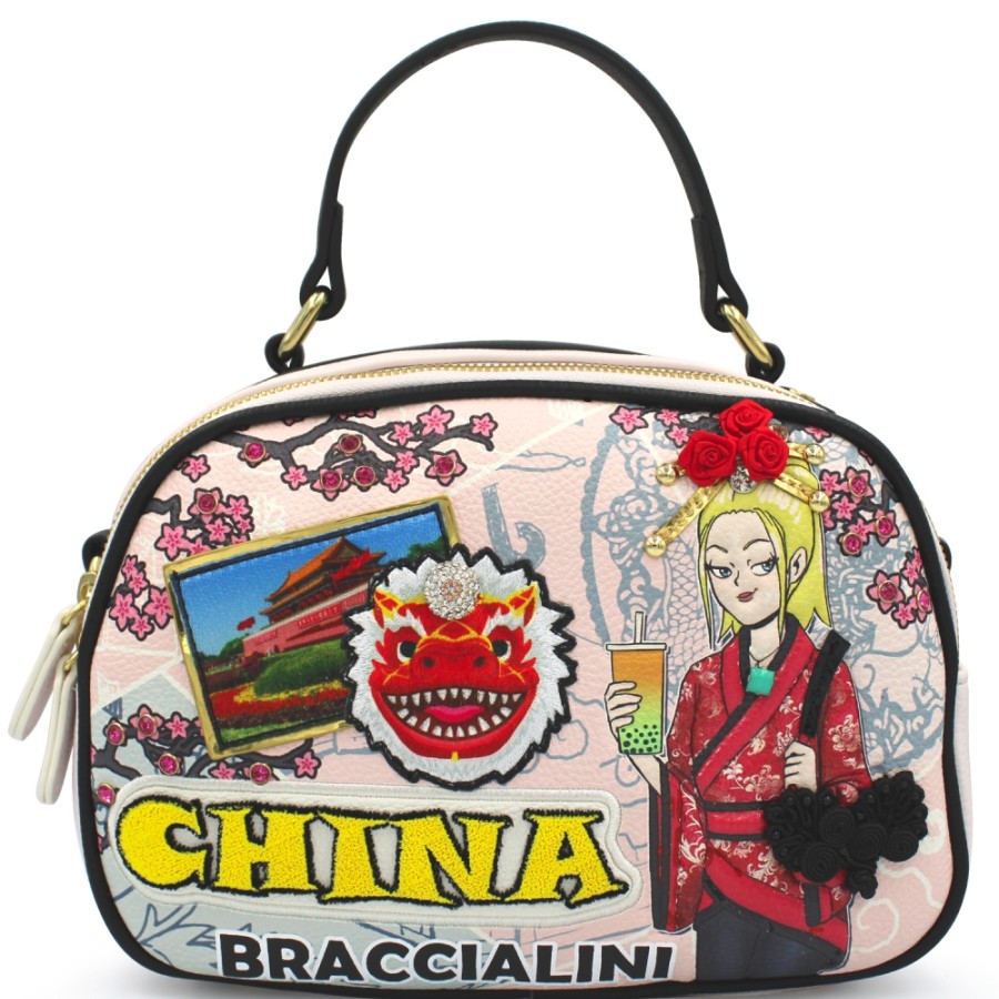 Sacs Pour Dames Braccialini | Braccialini Cartes Postales Boston Bag, Theme De La Culture Chinoise B17084-Yy-818