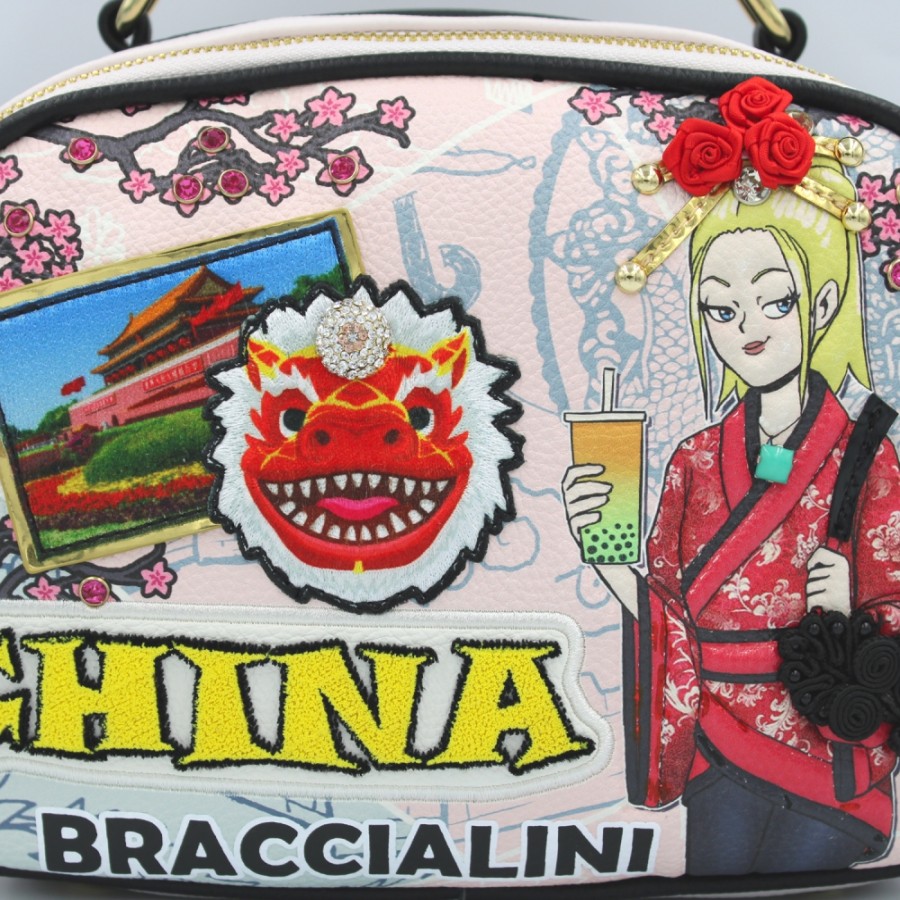 Sacs Pour Dames Braccialini | Braccialini Cartes Postales Boston Bag, Theme De La Culture Chinoise B17084-Yy-818