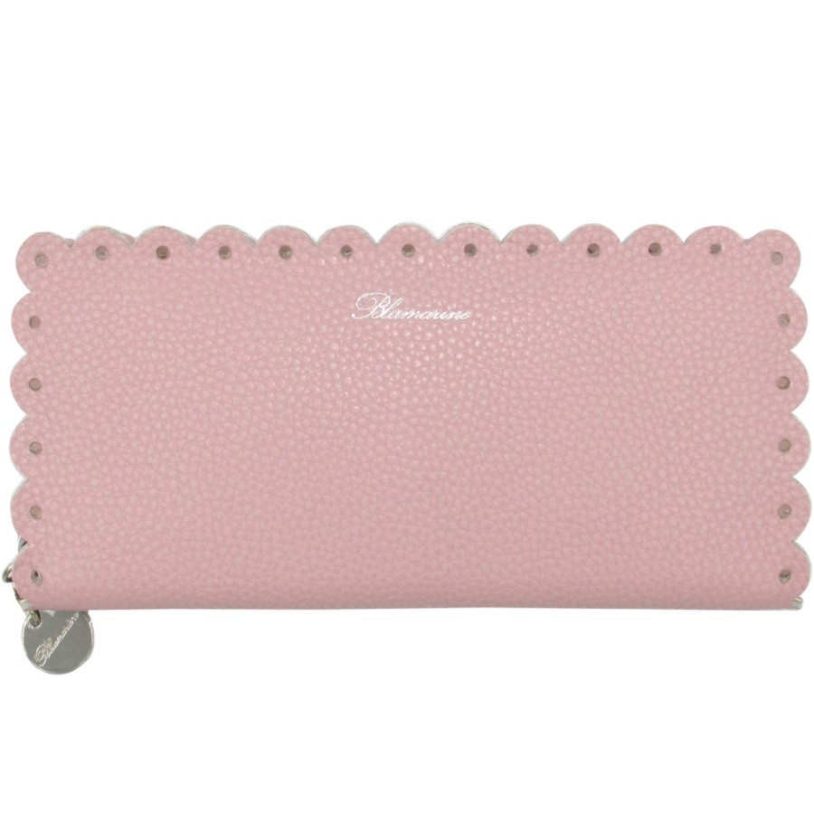 Accessoires Pour Dames Blumarine | Blumarine Fashion Portefeuille Zippe En Cuir Rose Avec Bords Ornementaux B83Pwb761923050