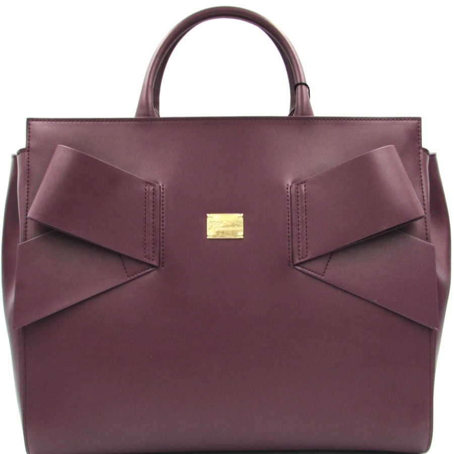 Sacs Pour Dames Blumarine | Blumarine Elegant Sac A Main En Cuir Couleur Prune Decore D'Un Noeud B83Pwb560052090