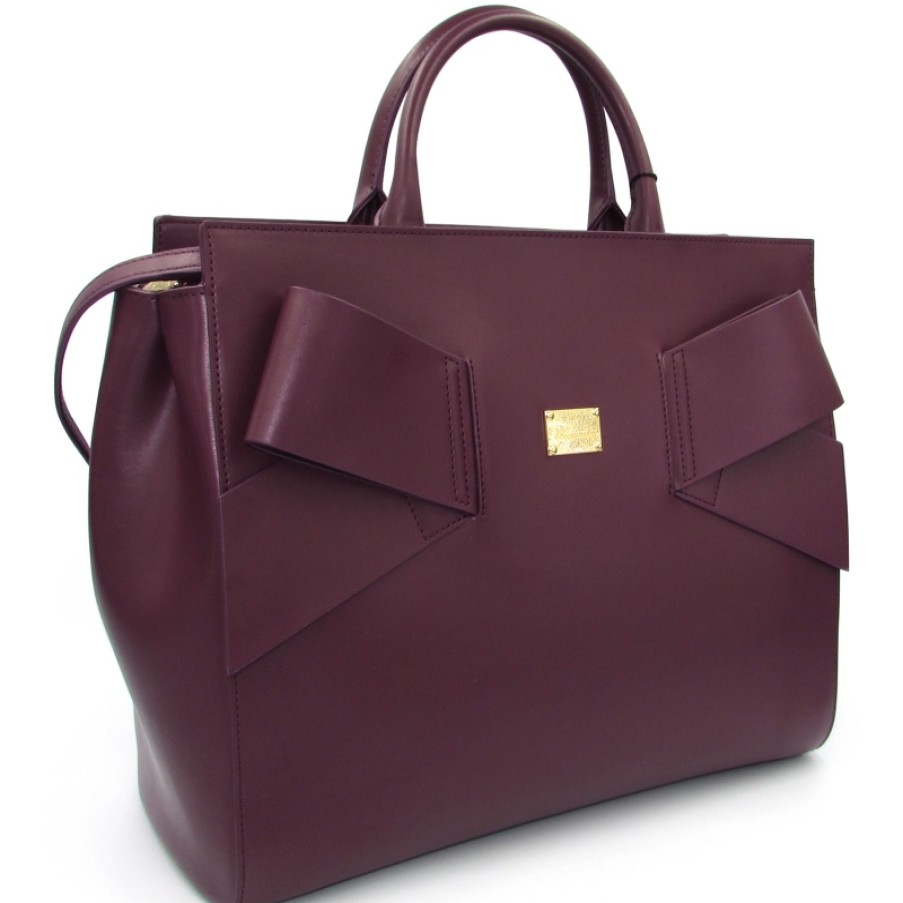 Sacs Pour Dames Blumarine | Blumarine Elegant Sac A Main En Cuir Couleur Prune Decore D'Un Noeud B83Pwb560052090