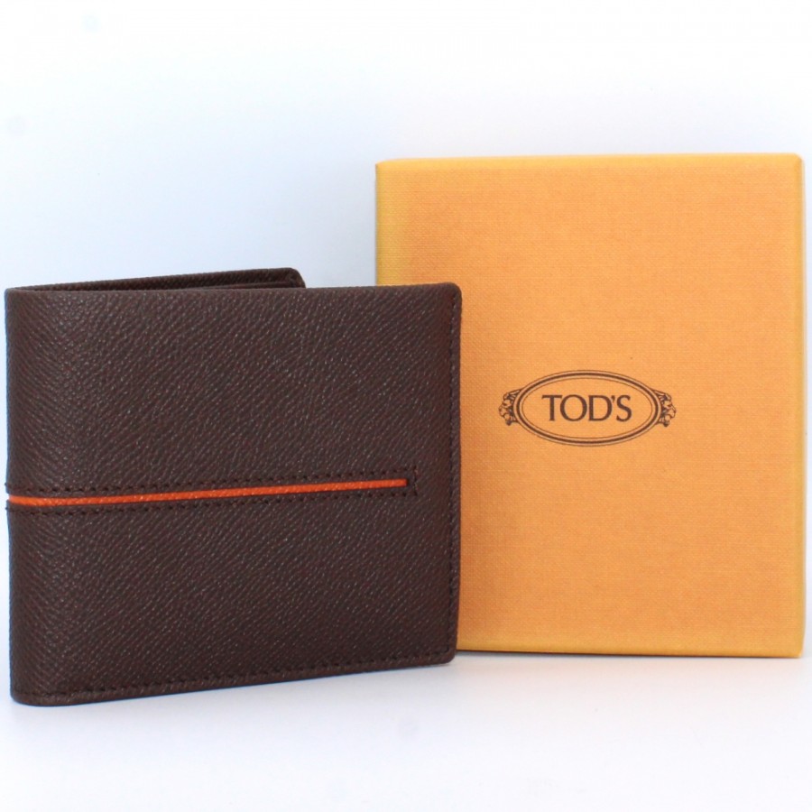 Accessoires Pour Hommes TOD'S | Portefeuille Pour Homme En Cuir Marron Tod'S Avec Insert Central Orange Xamachc0300Dou2747